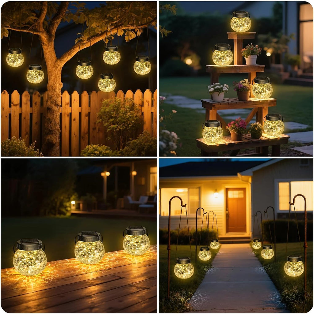 Linterna Solar Suspendida — Elegancia en Vidrio Craquelado 