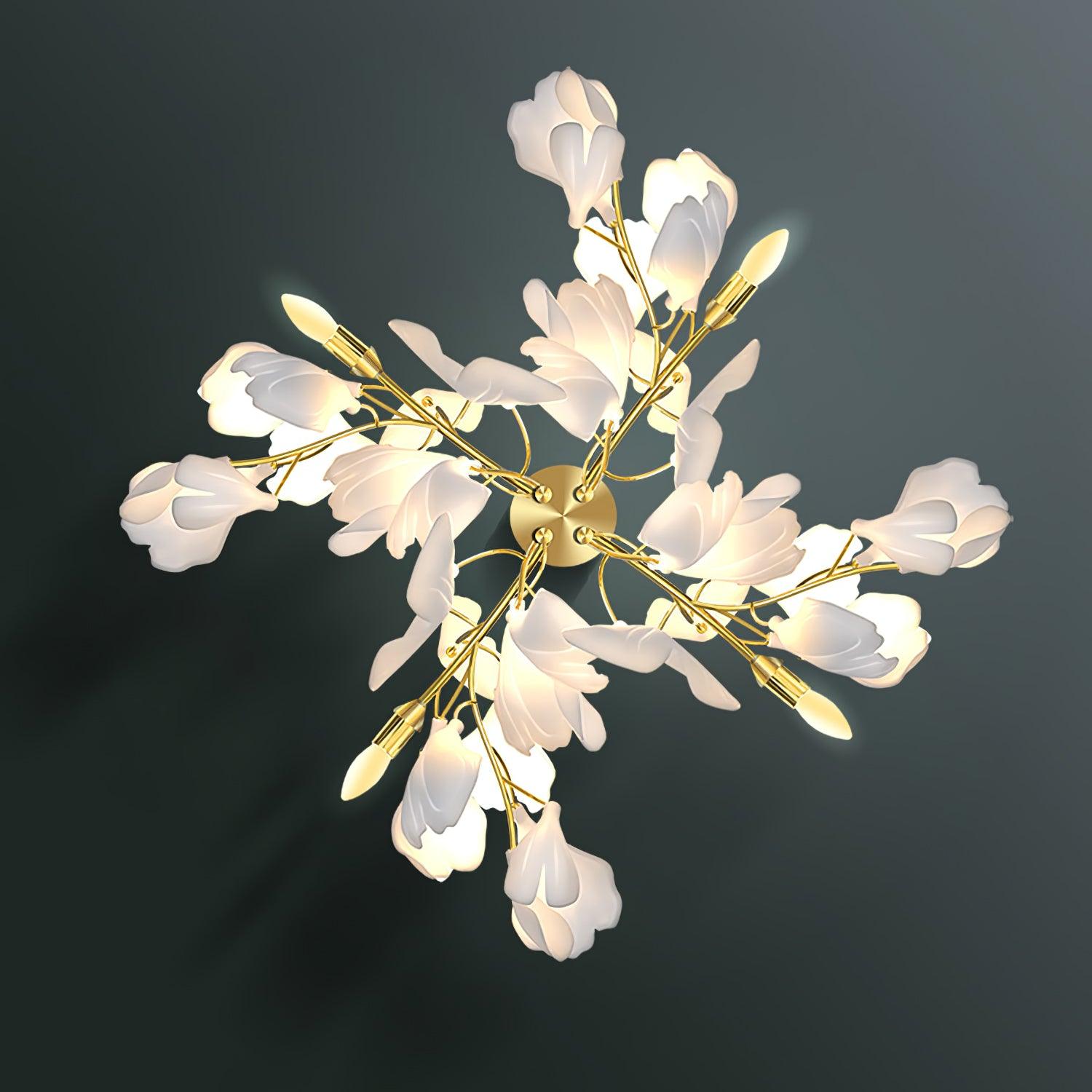 Candeeiro de parede floral - elegância dourada e luz suave