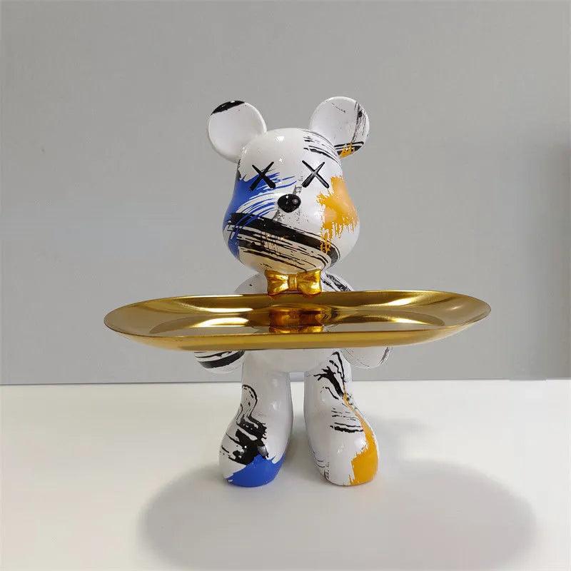 Estatua Oso Decorativa Con Plato Elegante 