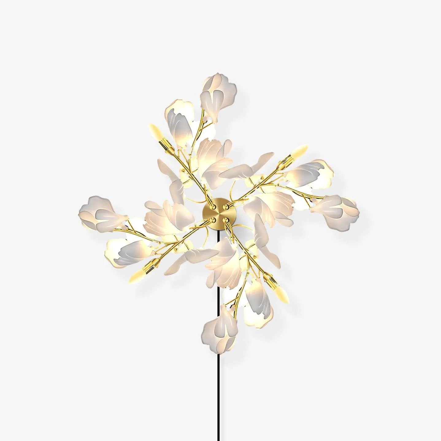 Candeeiro de parede floral - elegância dourada e luz suave