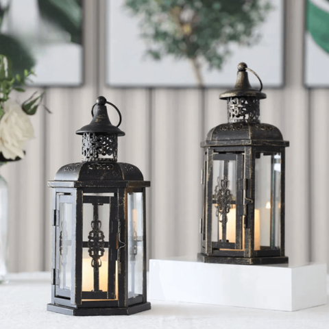 Lanterne Porte-Bougie En Fer Noir Style Scandinave