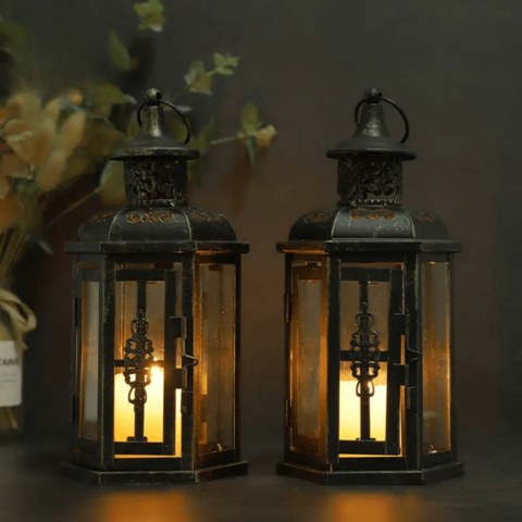 Lanterne Porte-Bougie En Fer Noir Style Scandinave