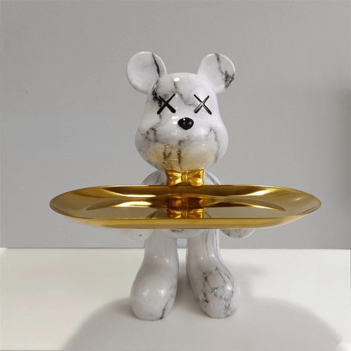 Estatua Oso Decorativa Con Plato Elegante 
