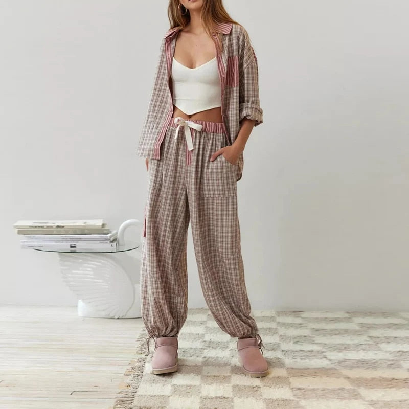 Charlotte | Pijamale Confortabile Chic Cu Dungi Și Carouri 