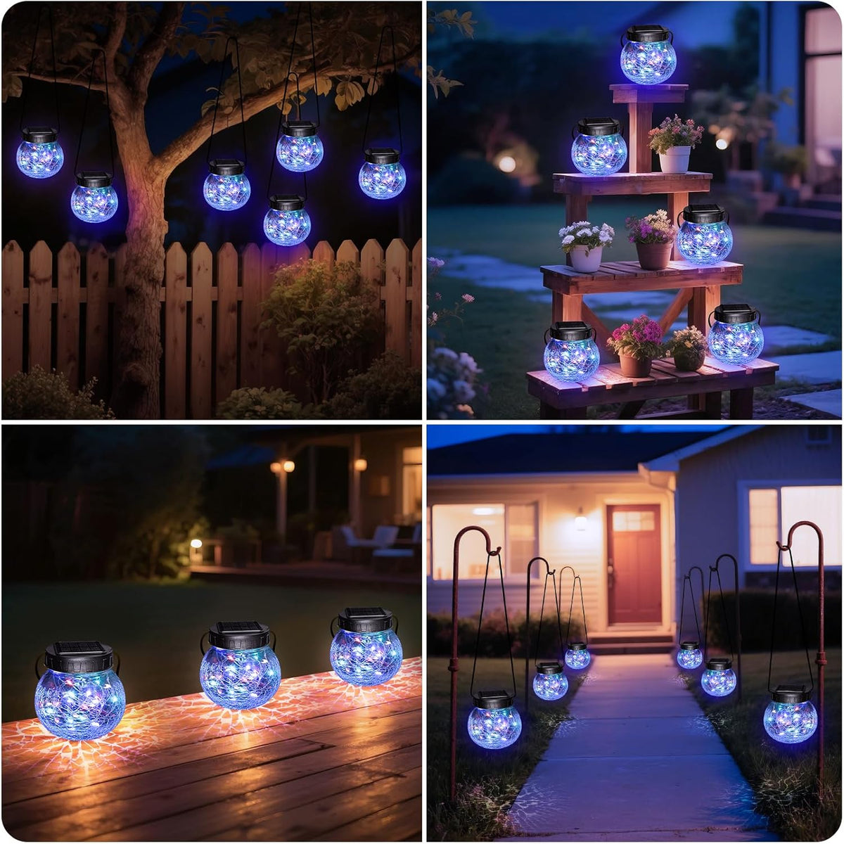 Linterna Solar Suspendida — Elegancia en Vidrio Craquelado 