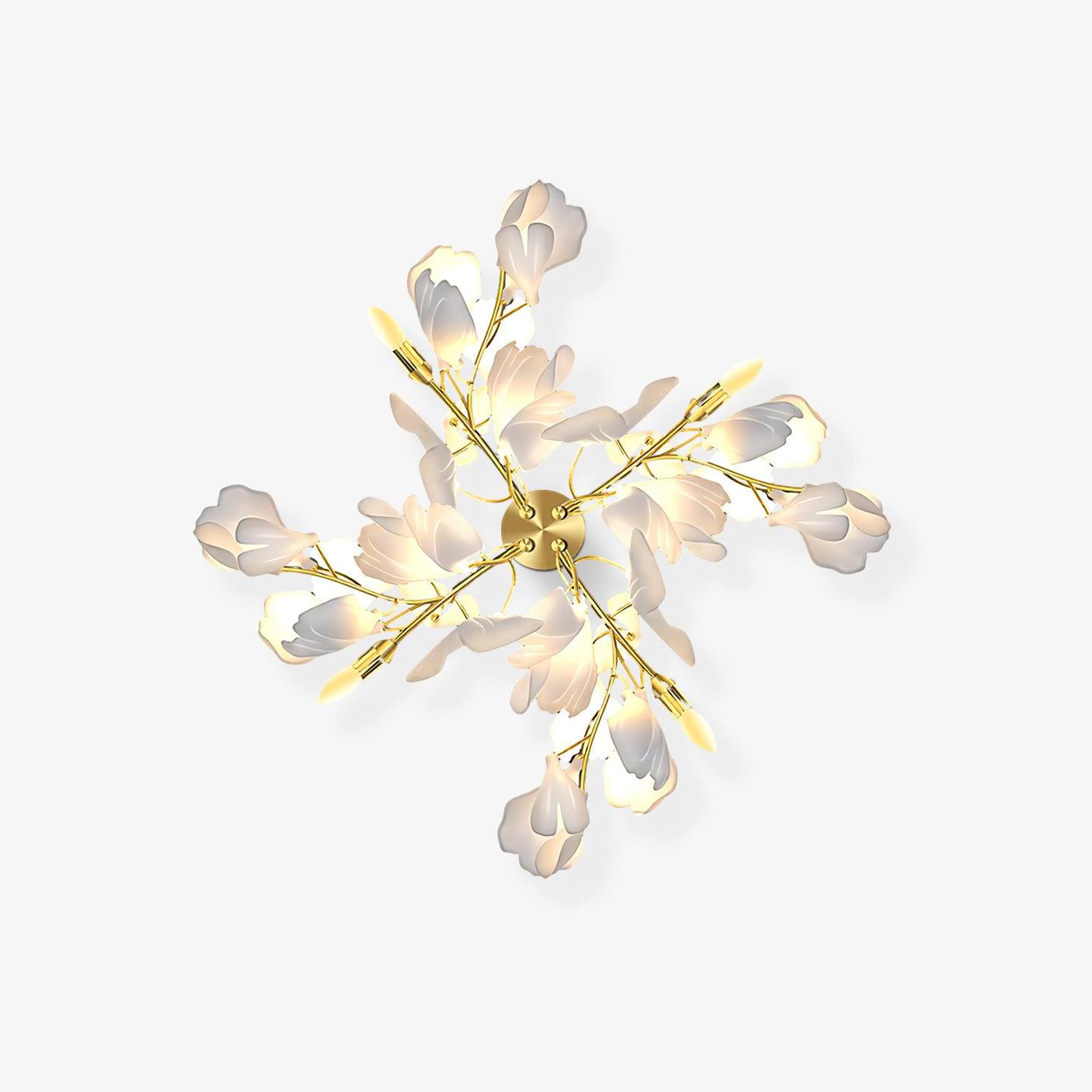Candeeiro de parede floral - elegância dourada e luz suave