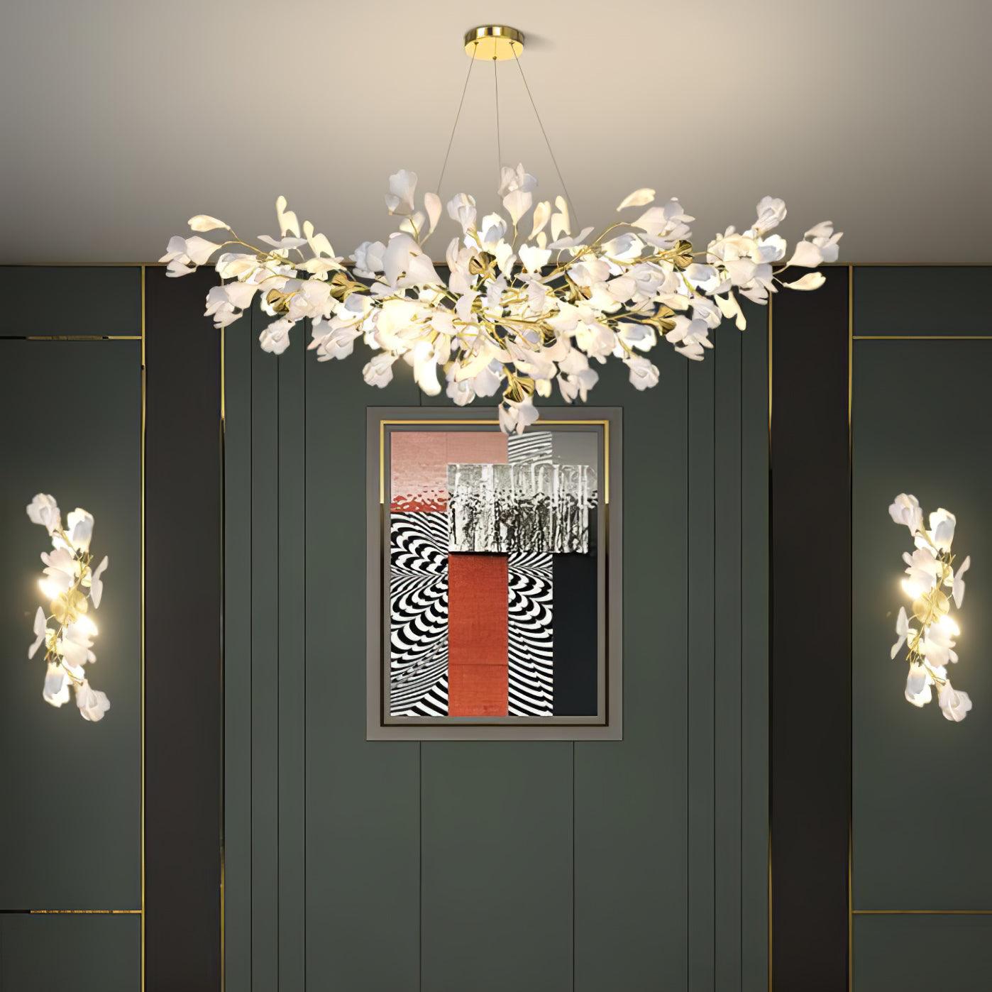 Candeeiro de parede floral - elegância dourada e luz suave