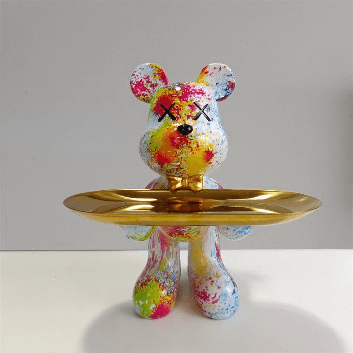 Estatua Oso Decorativa Con Plato Elegante 