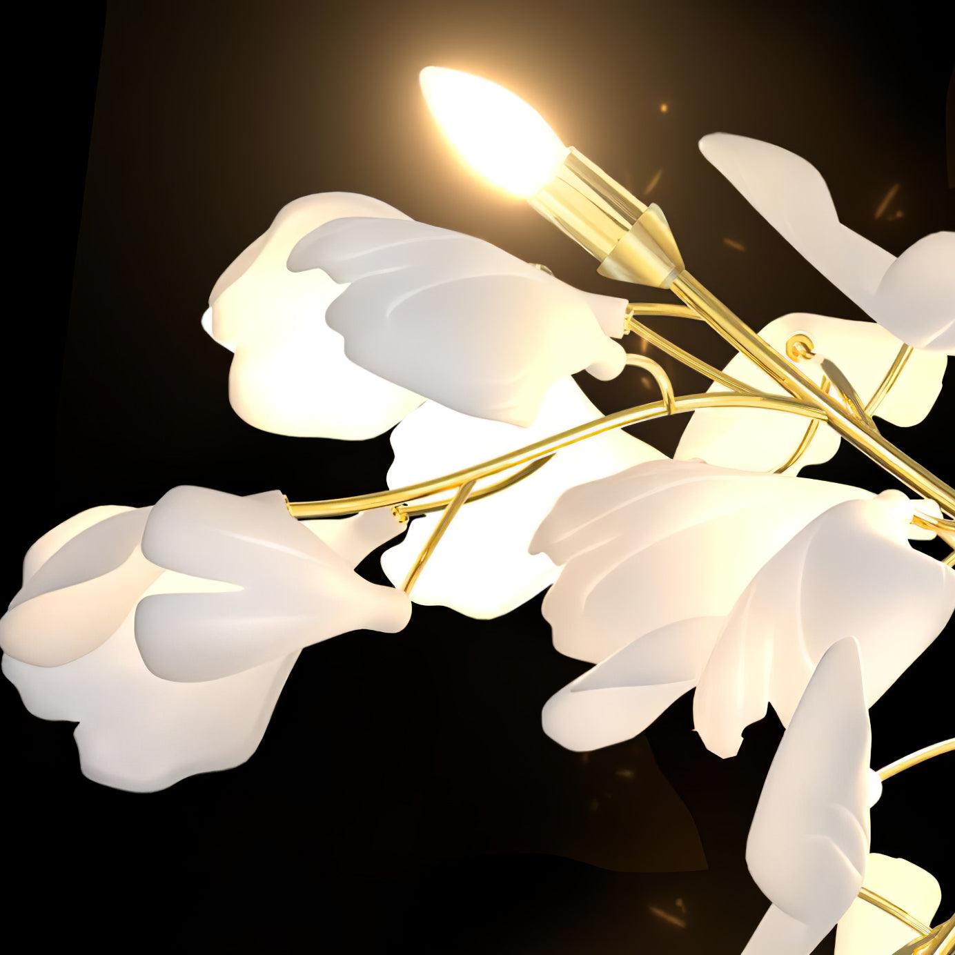 Candeeiro de parede floral - elegância dourada e luz suave