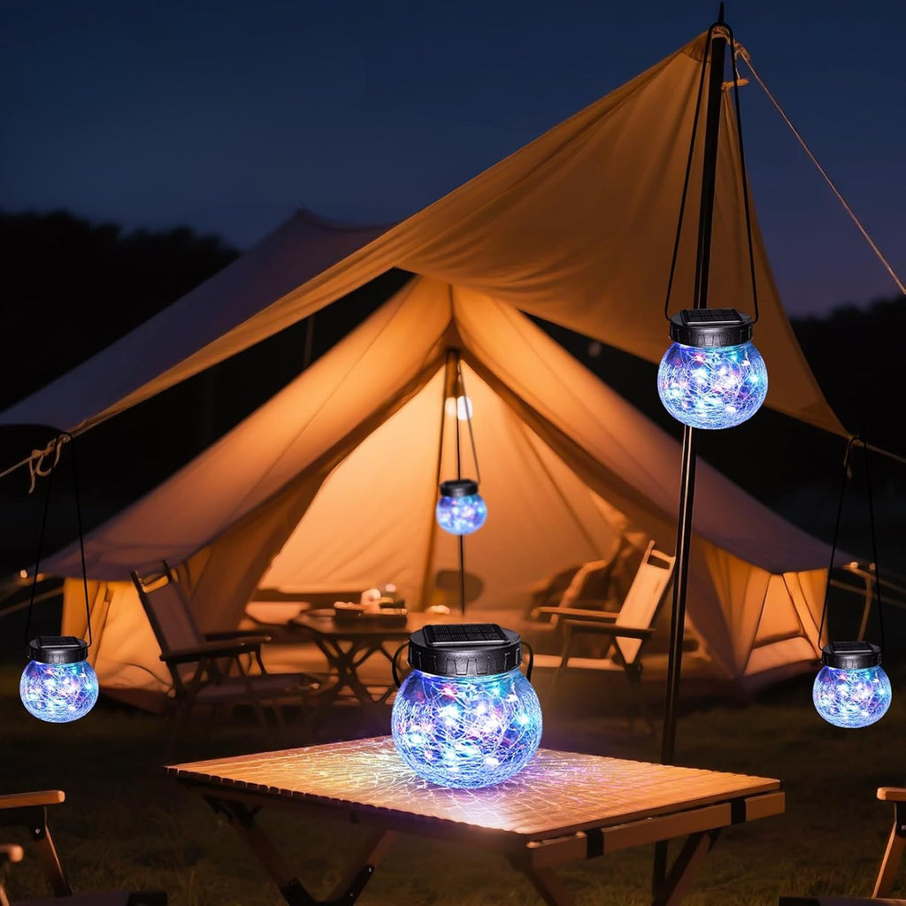 Linterna Solar Suspendida — Elegancia en Vidrio Craquelado 