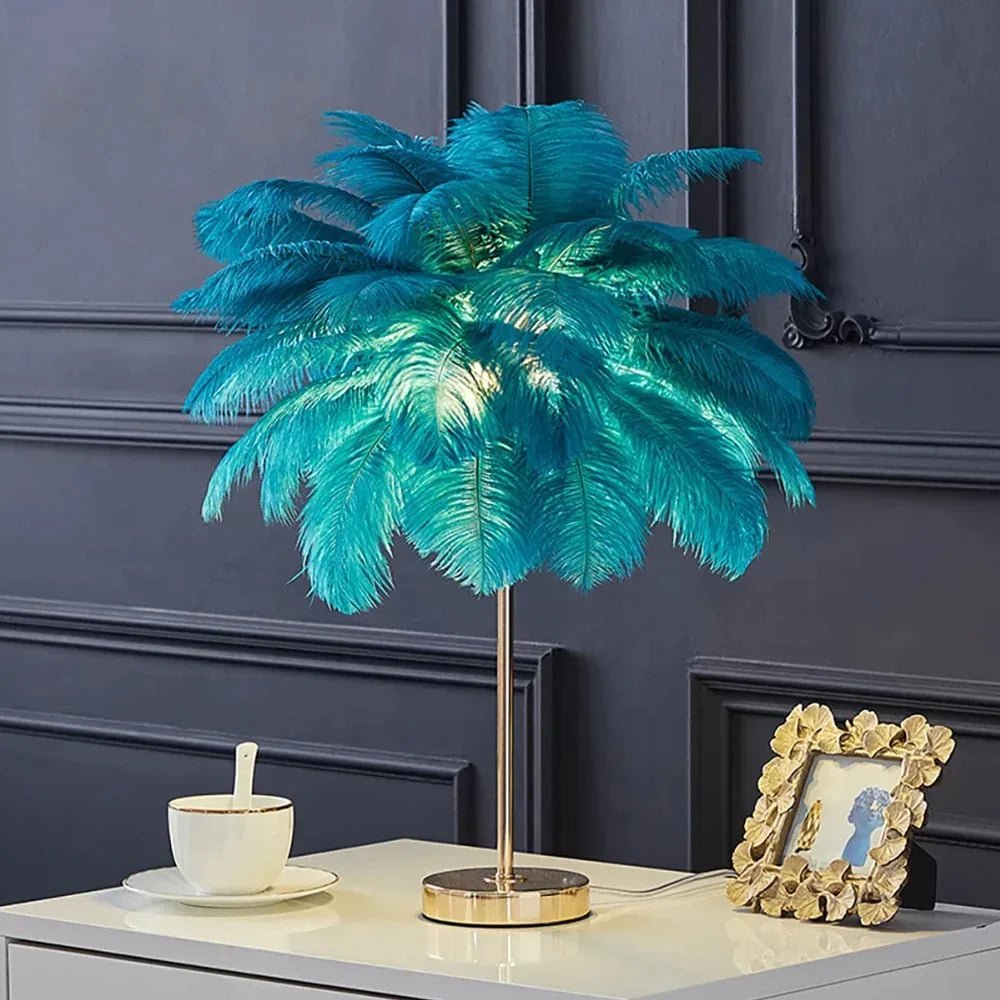 Lampă de birou cu pene aurii Art Deco – Decorațiune luxoasă și originală 