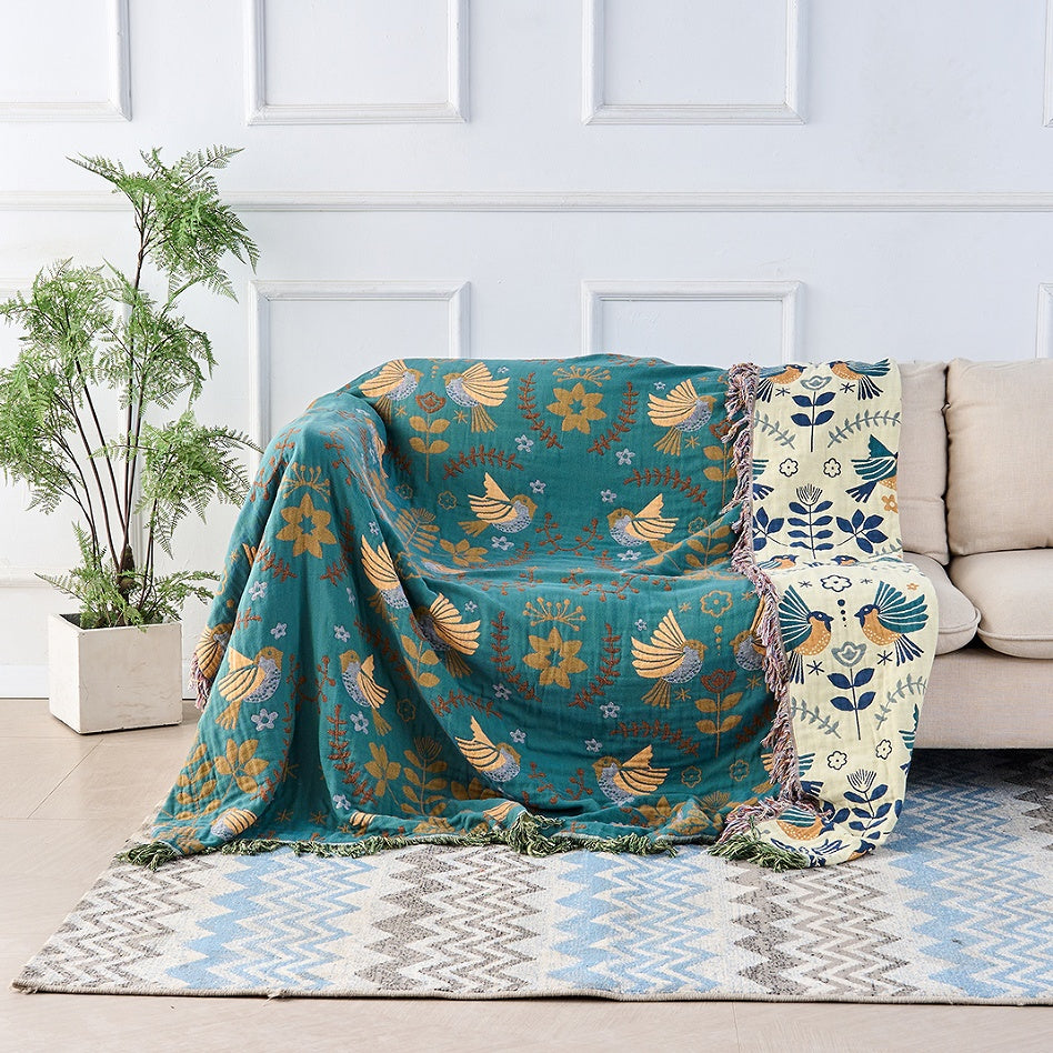 Manta Reversible Estilo Escandinavo Motivos Aves 