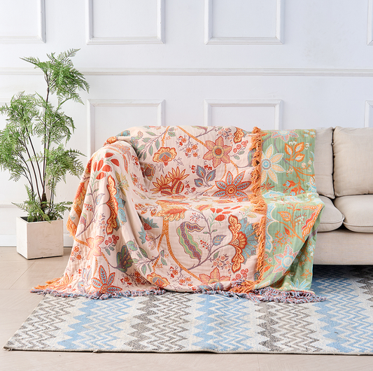 Couverture Bohème À Motifs Floraux Avec Franges