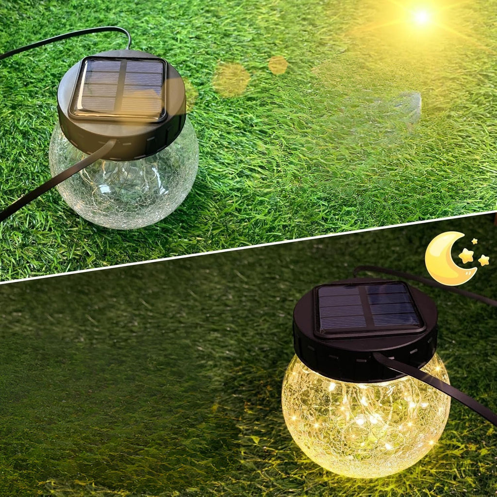 Linterna Solar Suspendida — Elegancia en Vidrio Craquelado 