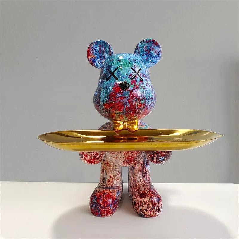 Estatua Oso Decorativa Con Plato Elegante 