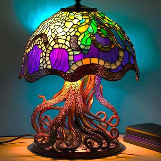 Lampa din Sticlă Colorată Calmante – Lumină Blândă și Atmosferă Caldă 