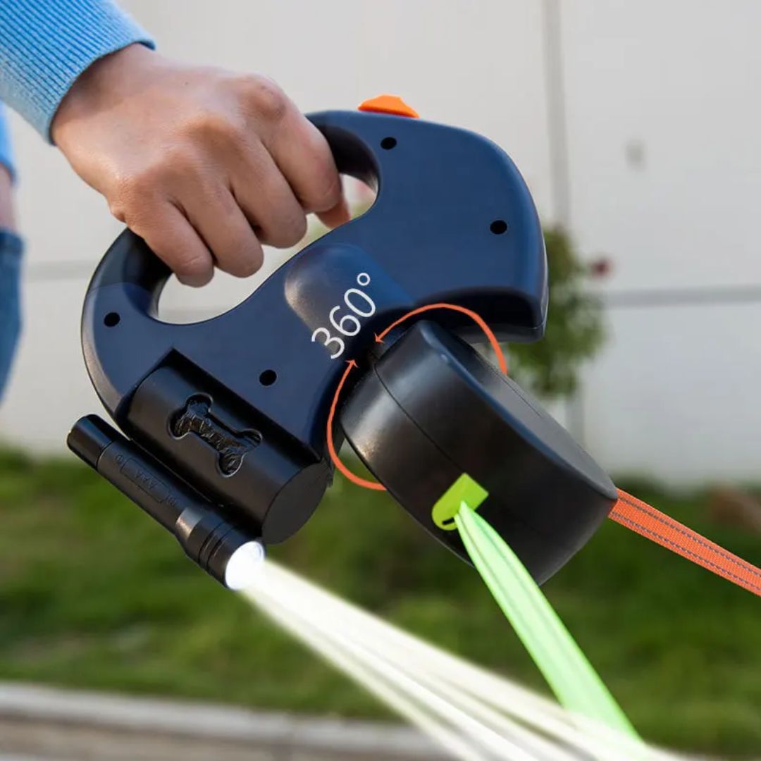 Laus Dobbel Utrekkbar For Hunder – Med LED-lampe Og Posefordeler 