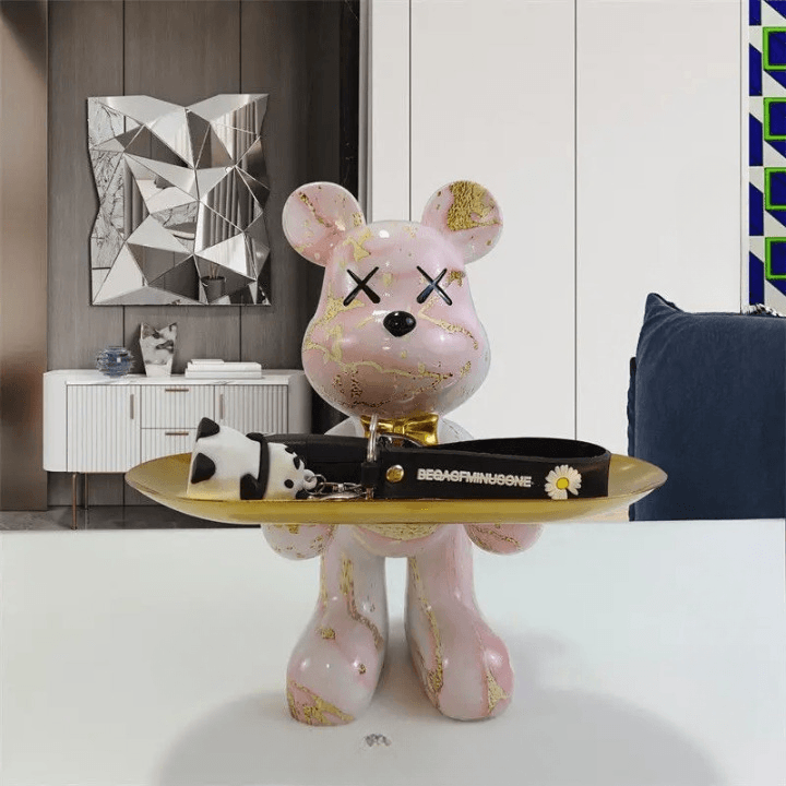 Estatua Oso Decorativa Con Plato Elegante 