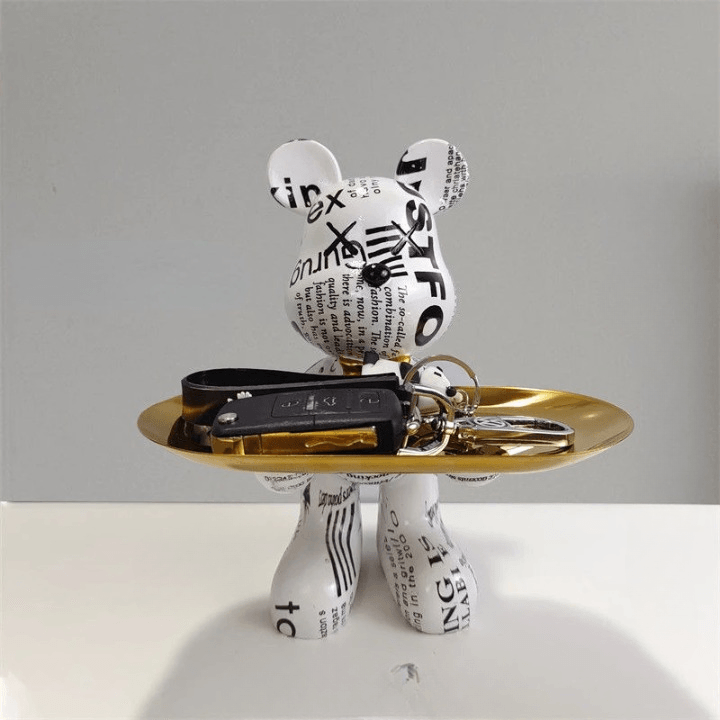 Estatua Oso Decorativa Con Plato Elegante 