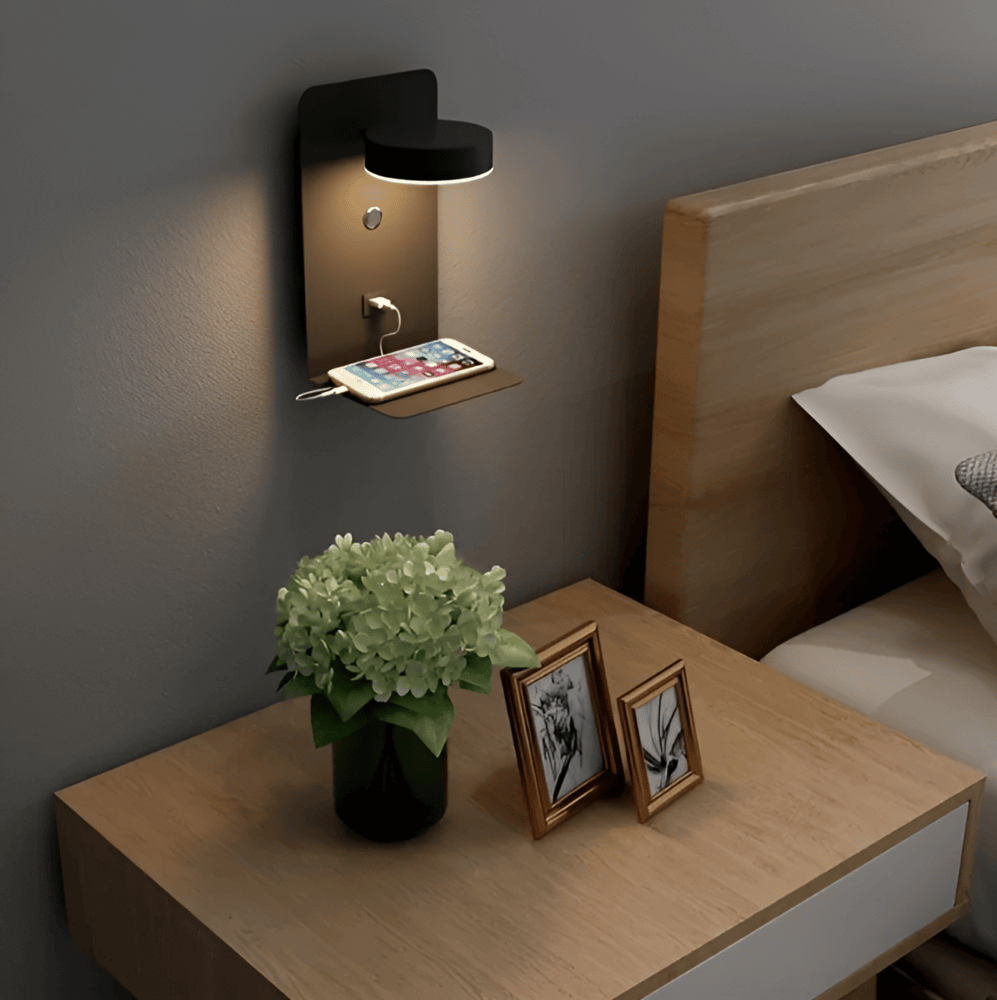Led-seinävalaisin hyllyllä ja USB-portilla - Moderni muotoilu & 2-in-1-toiminto