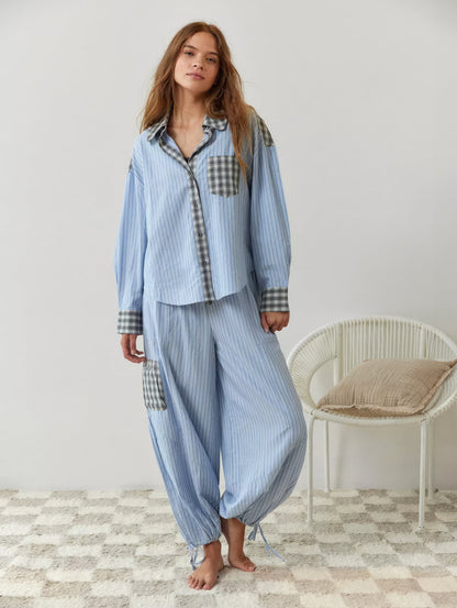 Charlotte | Pijamale Confortabile Chic Cu Dungi Și Carouri 