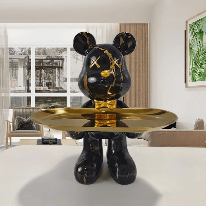 Estatua Oso Decorativa Con Plato Elegante 