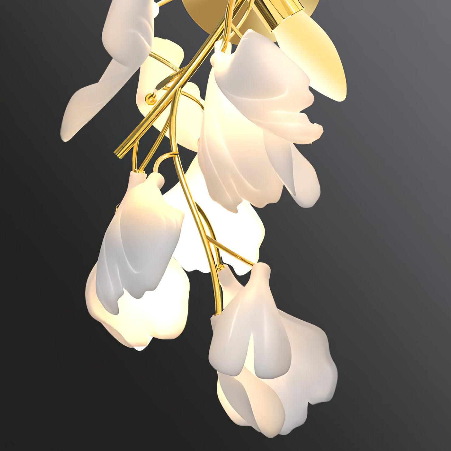 Candeeiro de parede floral - elegância dourada e luz suave